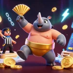 uu88 champions thrilling gameplay with a dynamic scene of a sumo beetle in action, surrounded by glowing crypto elements