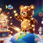 Engage in thrilling gaming adventures with Jepangbet login, featuring vibrant casino elements and a magical bear.