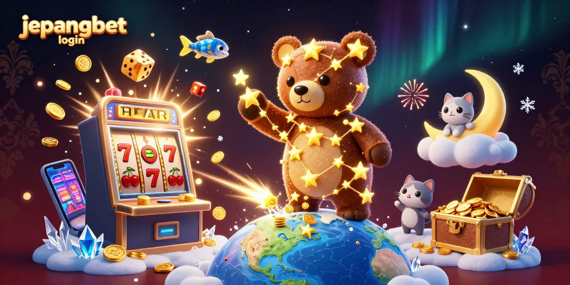 Engage in thrilling gaming adventures with Jepangbet login, featuring vibrant casino elements and a magical bear.