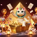 Join the excitement at open88 with the Egyptian mummy cat in this vibrant casino scene!