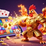 M3 Casino's vibrant 3D illustration featuring an armored rooster, dragon, and fortune cat amid dynamic gaming elements.