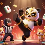 Experience the excitement of shbet gaming with a wrestling panda and a referee, amidst vibrant fireworks and lucky symbols.