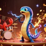 Experience the thrill at fly88 with a vibrant underwater casino scene featuring electric eel DJing.