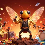 Iretimn showcases a lively 3D casino scene with a cicada rock star, a beetle drummer, and vibrant slot symbols.
