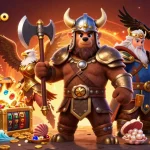 Engage with gk88casino's thrilling slot adventure alongside mythical characters in a vibrant casino scene.