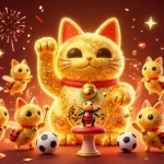 Engage with kèo nhà cái using casino-themed imagery featuring a lucky cat and sports elements