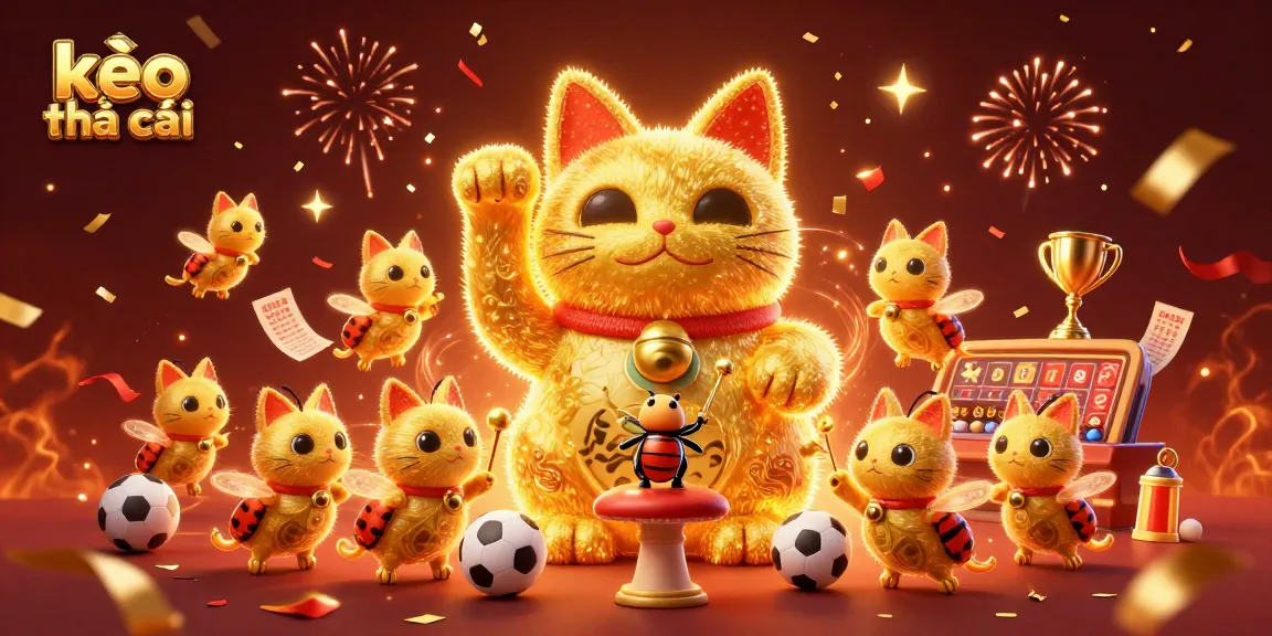 Engage with kèo nhà cái using casino-themed imagery featuring a lucky cat and sports elements
