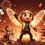 HUBET presents vibrant casino excitement with a 3D rock star and festive symbols.