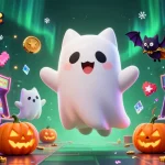 Engage in thrilling mmoogame casino adventures with a haunting ghost cat and vibrant game elements.