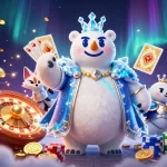 Experience thrilling gameplay at five88 with an ice king and snow fox amidst cascading coins and vibrant game elements.