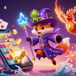 Engage with the exciting world of U888 through this vibrant casino-themed illustration featuring a magical fox and phoenix.