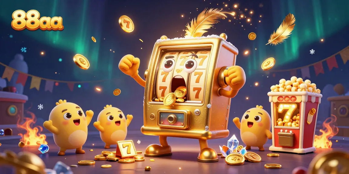 Experience the excitement of 88aa with a golden slot machine hitting a jackpot amidst swirling casino elements.