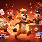 Experience thrilling gameplay with slot deposit 5000 at an animated casino, featuring lively hyenas and slot machines.