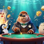 Experience thrilling gameplay at ao888 with a jolly walrus betting at an underwater poker table.