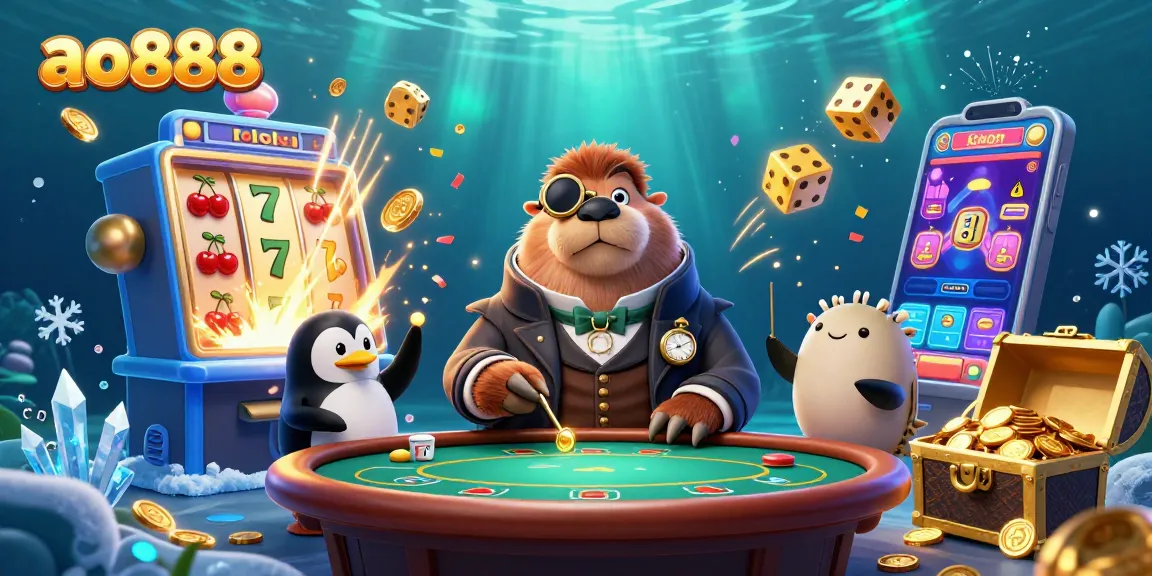 Experience thrilling gameplay at ao888 with a jolly walrus betting at an underwater poker table.