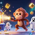 Engage with the thrilling world of Red88 as a mischievous monkey juggles golden treasures in a lively casino atmosphere.