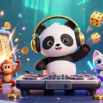 Spin and win with U888 in a vibrant casino scene featuring a DJ panda and lively characters.