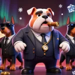 uu88 sports betting scene with mafia bulldog and Doberman bodyguards enhancing the gambling experience