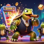 Experience DA88 with a vibrant casino scene featuring a snapping turtle and bullfrog enforcers amidst slot machines and casino chaos.