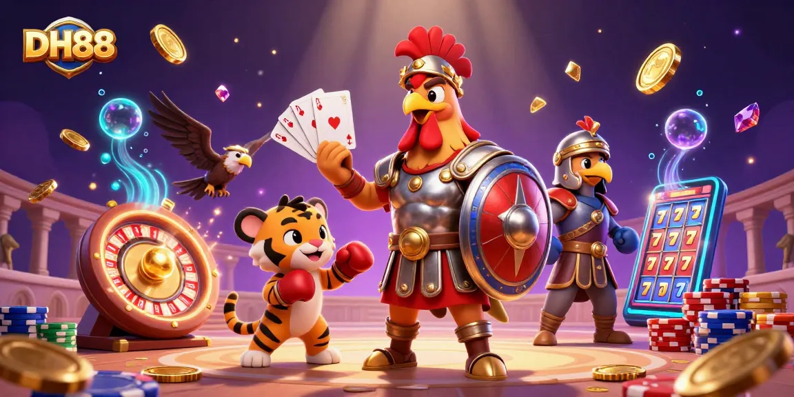 Engage in thrilling gameplay with DH88's dynamic casino illustration featuring lucky elements.