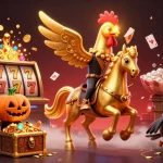 KJC offers an immersive gaming experience showcasing dynamic slots and engaging casino elements in a vibrant 3D illustration.