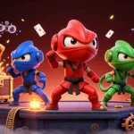 Engage with DH88's thrilling casino experience, showcasing chameleon ninjas on a vibrant rooftop.