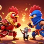 Engage in the ee88 casino adventure with roosters facing off amid rich gambling elements.