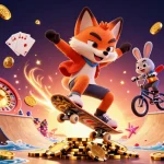 Experience thrilling gambling action with okfun in this vibrant 3D casino illustration.