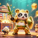 Experience the thrill of casinous with a golden panda piloting in a vibrant, action-packed casino scene.