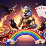 Experience excitement at tr88nv with a vibrant casino scene featuring Odin and his ravens amidst a flurry of coins and gaming elements.