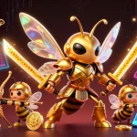 Engage in thrilling gaming at SKY88 with vibrant casino characters amidst crypto elements.