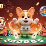 Engage with link lc88 in a whimsical space casino scene featuring an astronaut corgi, poker chips, and balloons.