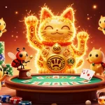 Experience the vibrant casino world of 789wincom with a lucky cat in a swarming golden firefly scene.
