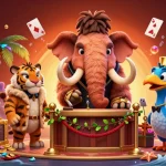 Max79 showcases a vibrant 3D casino scene with a mammoth bouncer, saber-tooth guest, and dodo doorman.