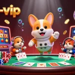Experience the thrilling luck8-vip online casino atmosphere with floating characters and vibrant gaming elements.