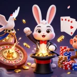 sunwin enhances gaming excitement with a magician rabbit, dazzling dove, and monkey amidst casino treasures