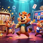 Experience high-energy gaming at 98win casino with hyenas serving drinks and jokes in an entertaining atmosphere.