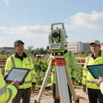 Topographical surveys london & Surrey conducted by expert team at construction site with detailed equipment.