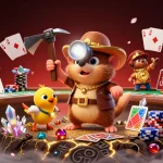 Experience thrilling gameplay at nk88nk with a treasure-hunting mole, poker chips, and casino elements.