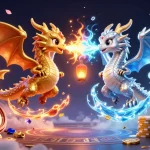 Engage in thrilling gameplay at okfun with iconic dual dragons and casino elements sparkling around