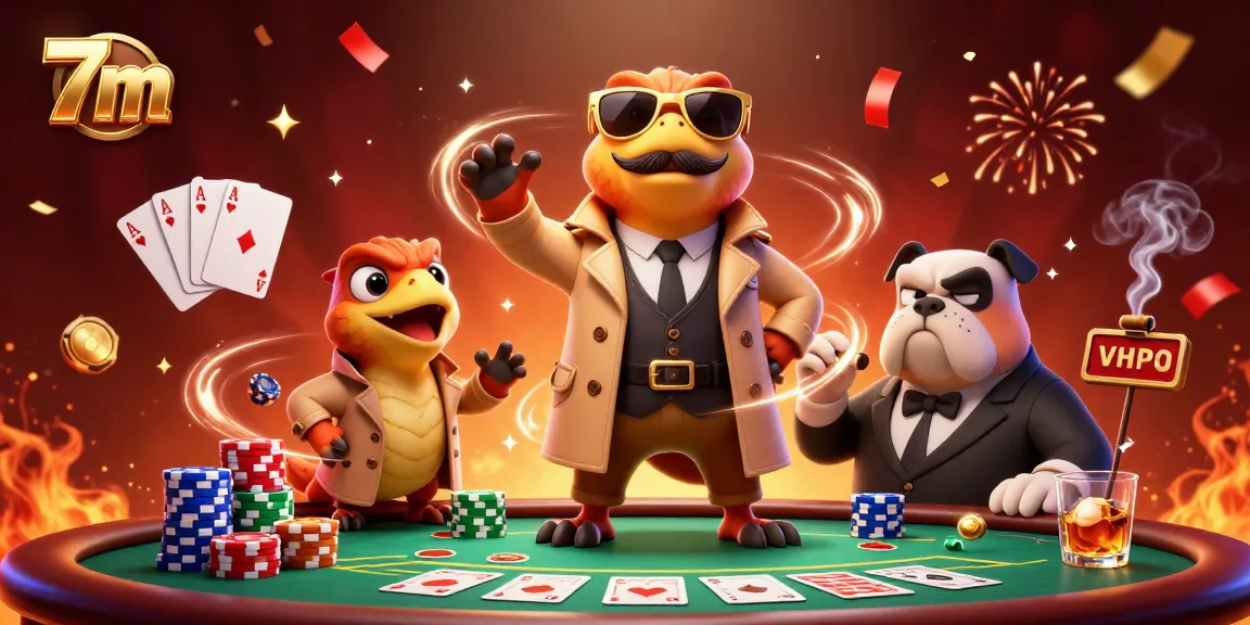 Experience thrilling poker strategies with 7m while raptors try to enter a VIP lounge in a casino scene.