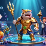 Engage in thrilling PG99 casino games with a dynamic underwater scene featuring a tiger shark gladiator.