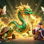 Experience thrilling wins with LLWIN's dynamic casino scene featuring dragons, turtles, and lucky cranes.
