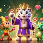 Engage with Lucky88 as the elegant tiger, monkey, and jade dragon come alive in a casino-themed 3D scene.
