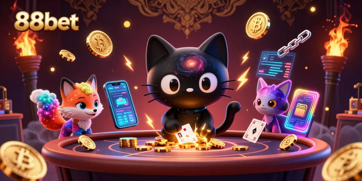 Engage with the cosmic casino experience at 88bet with vibrant characters and cryptocurrency themes.
