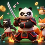 Experience the thrill of the online casino with samurai panda and ninja fox in a vibrant gaming scene.