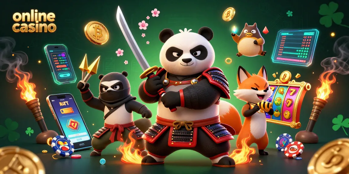 Experience the thrill of the online casino with samurai panda and ninja fox in a vibrant gaming scene.