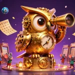 Engage with thrilling games at mb88aa, featuring a whimsical golden owl and dynamic casino elements.
