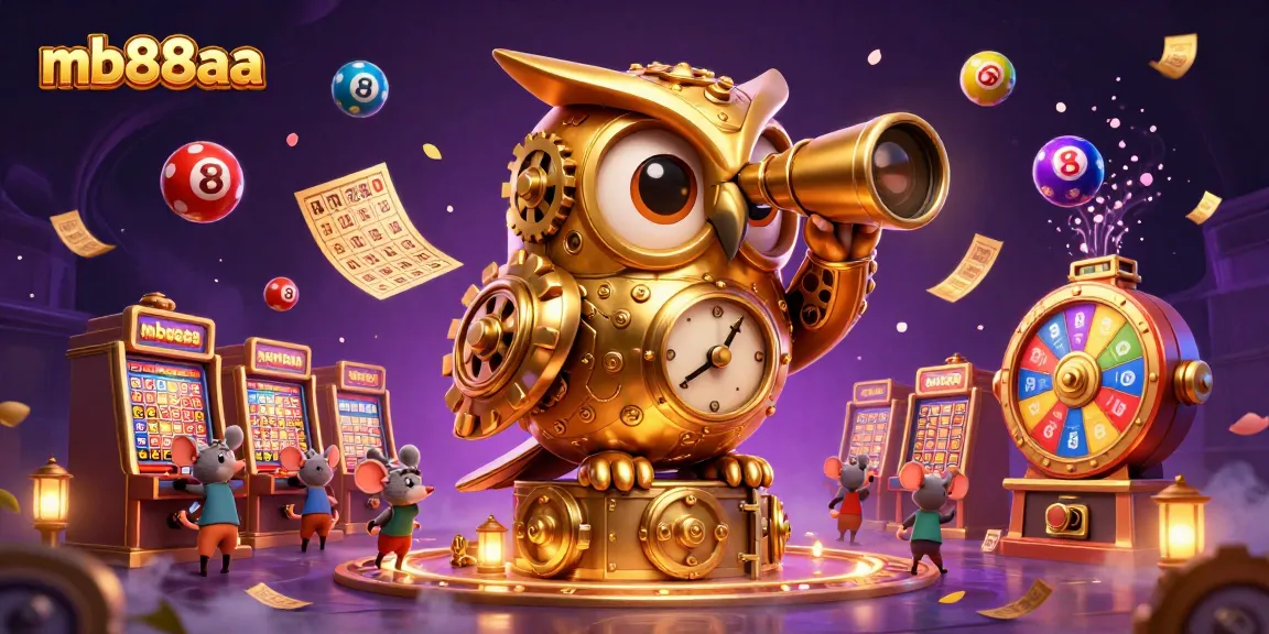 Engage with thrilling games at mb88aa, featuring a whimsical golden owl and dynamic casino elements.