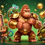 Spin and win at airflites with a powerful gorilla king and casino jackpots in this vibrant scene.